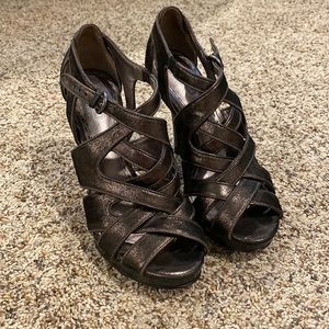 Coach Aenya Brown Black Metallic Heels